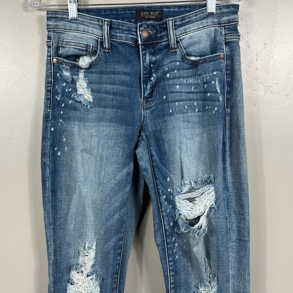 Judy Blue Destroyed Bleach Splattered Cuffed Boyfriend Jean Size 5/27 - Picture 6 of 9